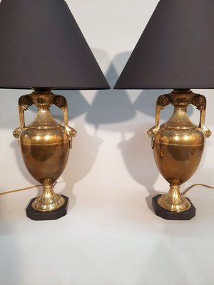 Table Lamps in Antique Bronze & White Marble, Set of 2-AWH-809741