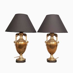 Table Lamps in Antique Bronze & White Marble, Set of 2-AWH-809741