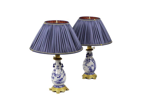 Table Lamps in Blue and White Earthenware and Gilt Bronze, 1880s, Set of 2-CEJ-689039