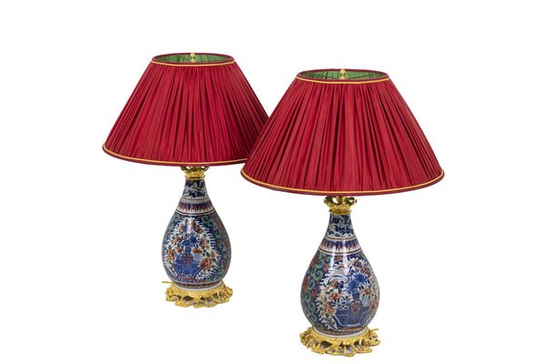 Table Lamps in Delftware & Gilt Bronze, 1880s, Set of 2-CEJ-767493