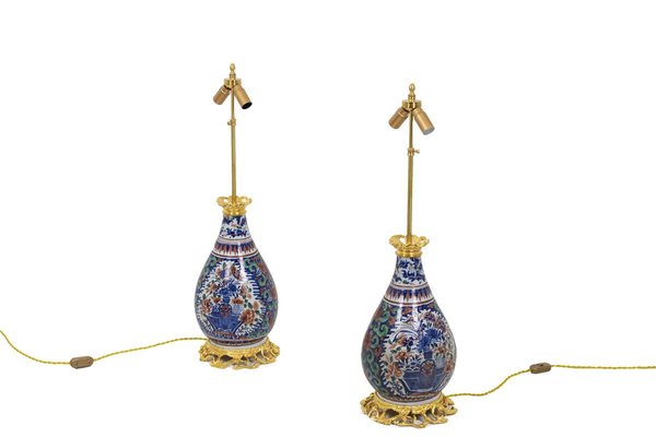 Table Lamps in Delftware & Gilt Bronze, 1880s, Set of 2-CEJ-767493