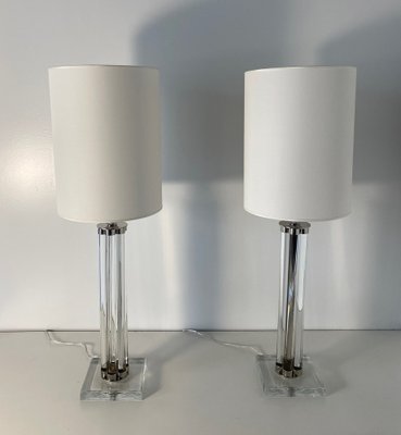 Table Lamps in Murano Glass and Chrome with White Lampshade, 2000s, Set of 2-FF-1404549