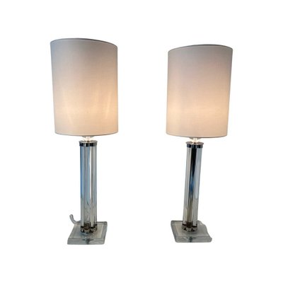 Table Lamps in Murano Glass and Chrome with White Lampshade, 2000s, Set of 2-FF-1404549