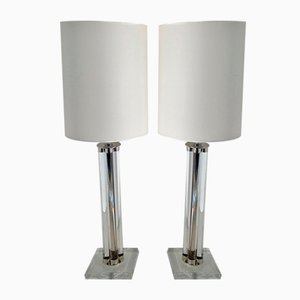 Table Lamps in Murano Glass and Chrome with White Lampshade, 2000s, Set of 2-FF-1404549