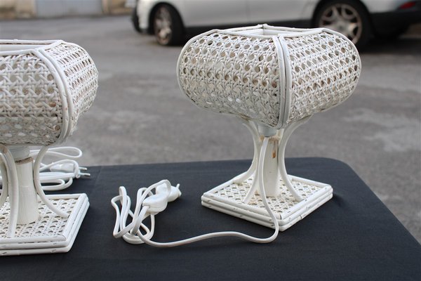 Table Lamps in White Bamboo and Vienna Straw, 1970s, Set of 2-EH-2035345