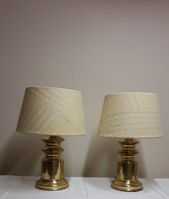 Table Lamps with Brass Bases and Fabric Shades, 1970s, Set of 2-HOI-1787791