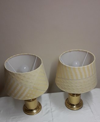 Table Lamps with Brass Bases and Fabric Shades, 1970s, Set of 2-HOI-1787791