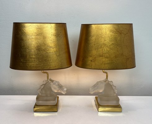 Table Lamps with Glass Horse Head by Maison Le Dauphin, 1970s, Set of 2-WZZ-1719363