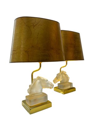 Table Lamps with Glass Horse Head by Maison Le Dauphin, 1970s, Set of 2-WZZ-1719363