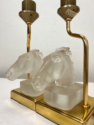 Table Lamps with Glass Horse Head by Maison Le Dauphin, 1970s, Set of 2-WZZ-1719363