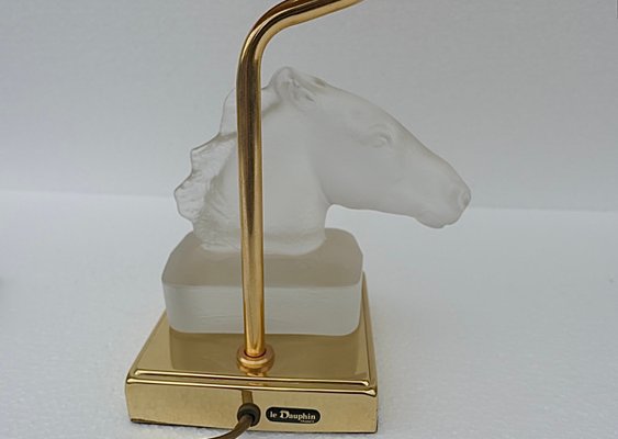 Table Lamps with Glass Horse Head by Maison Le Dauphin, 1970s, Set of 2-WZZ-1719363