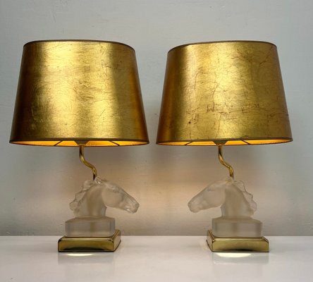 Table Lamps with Glass Horse Head by Maison Le Dauphin, 1970s, Set of 2-WZZ-1719363