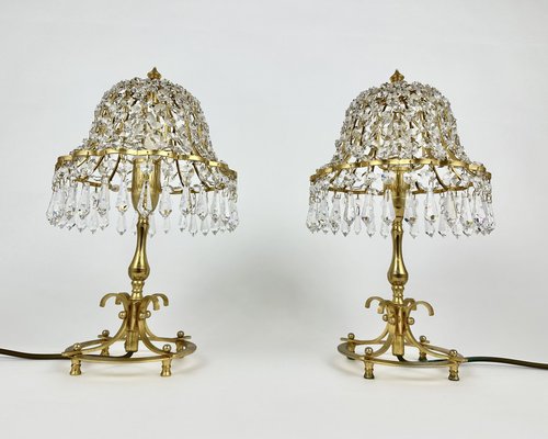 Table Lamps with Lead Crystal Shades, France, 1960s, Set of 2-GYX-1741603