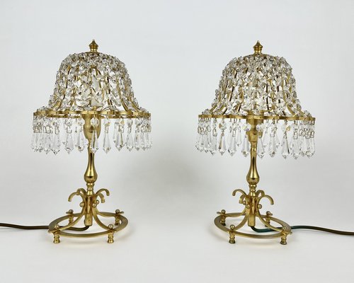 Table Lamps with Lead Crystal Shades, France, 1960s, Set of 2-GYX-1741603