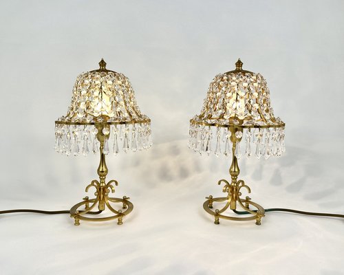 Table Lamps with Lead Crystal Shades, France, 1960s, Set of 2-GYX-1741603