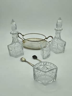 Table Set for Oil and Vinegar in Glass and Silver, 20th Century, Set of 7-ZUW-1804080