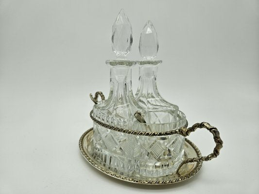 Table Set for Oil and Vinegar in Glass and Silver, 20th Century, Set of 7-ZUW-1804080