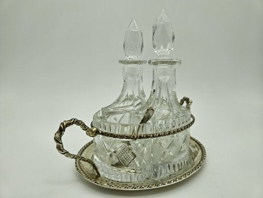 Table Set for Oil and Vinegar in Glass and Silver, 20th Century, Set of 7-ZUW-1804080