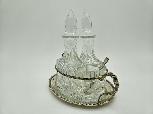 Table Set for Oil and Vinegar in Glass and Silver, 20th Century, Set of 7-ZUW-1804080