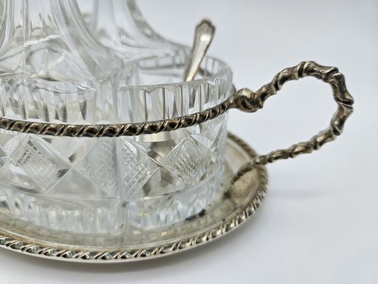 Table Set for Oil and Vinegar in Glass and Silver, 20th Century, Set of 7-ZUW-1804080