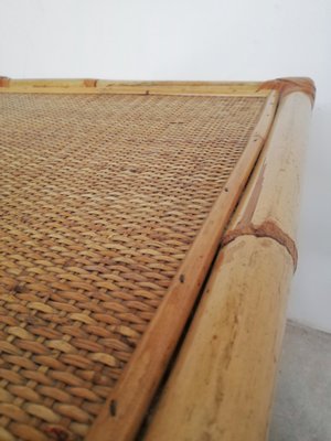 Table with Wheels & Two Rattan and Bamboo Shelves, Italy, 1970s-UIW-1299908