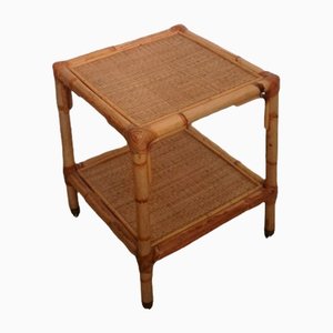 Table with Wheels & Two Rattan and Bamboo Shelves, Italy, 1970s-UIW-1299908