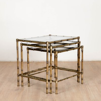 Tables in Brass, Bamboo and Glass from Maison Baguès, 1970s, Set of 3-VJZ-1752461