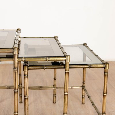 Tables in Brass, Bamboo and Glass from Maison Baguès, 1970s, Set of 3-VJZ-1752461