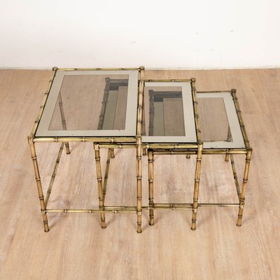 Tables in Brass, Bamboo and Glass from Maison Baguès, 1970s, Set of 3-VJZ-1752461