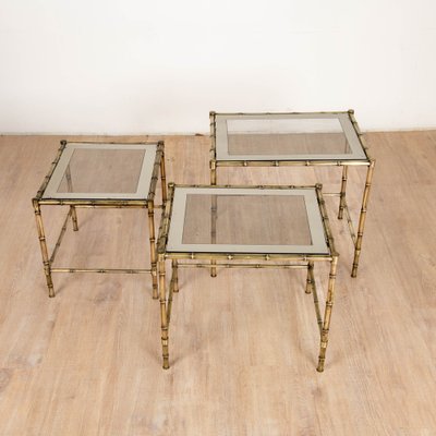 Tables in Brass, Bamboo and Glass from Maison Baguès, 1970s, Set of 3-VJZ-1752461