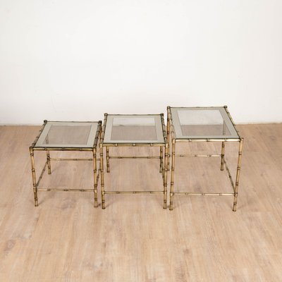 Tables in Brass, Bamboo and Glass from Maison Baguès, 1970s, Set of 3-VJZ-1752461