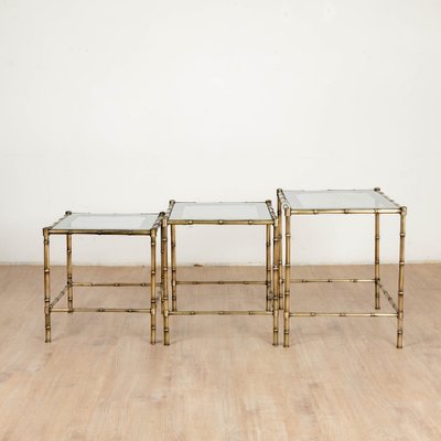 Tables in Brass, Bamboo and Glass from Maison Baguès, 1970s, Set of 3-VJZ-1752461