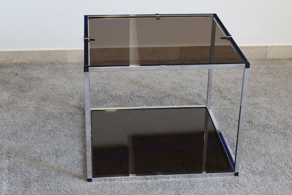 Tables in Chromed Metal and Smoked Glass, Italy, 1970s, Set of 2-OAQ-1417561