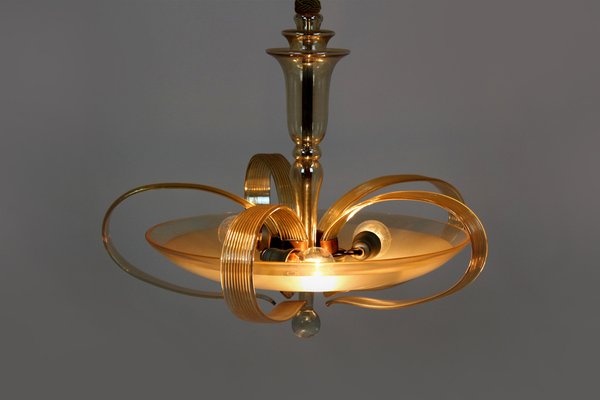 Tall Art Deco Curved Glass Ceiling Light from ESC Zukov, 1940s-WVS-1709167