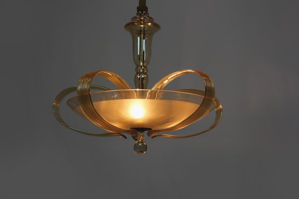 Tall Art Deco Curved Glass Ceiling Light from ESC Zukov, 1940s-WVS-1709167