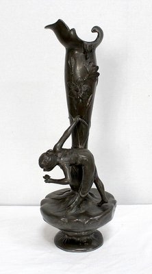 Tall Art Nouveau Vase in Pewter Depicting Young Woman Picking Water Lily by P. Jean, Early 20th Century-RVK-1016327