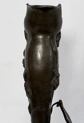 Tall Art Nouveau Vase in Pewter Depicting Young Woman Picking Water Lily by P. Jean, Early 20th Century-RVK-1016327