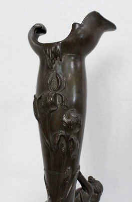 Tall Art Nouveau Vase in Pewter Depicting Young Woman Picking Water Lily by P. Jean, Early 20th Century-RVK-1016327