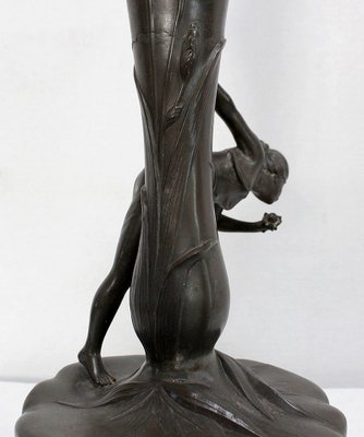 Tall Art Nouveau Vase in Pewter Depicting Young Woman Picking Water Lily by P. Jean, Early 20th Century-RVK-1016327