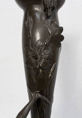 Tall Art Nouveau Vase in Pewter Depicting Young Woman Picking Water Lily by P. Jean, Early 20th Century-RVK-1016327