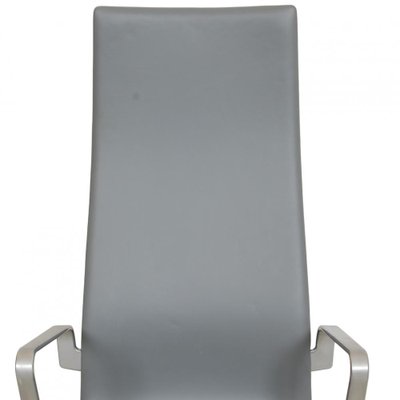 Tall Backed Oxford Office Chair in Grey Leather by Arne Jacobsen for Fritz Hansen-MTD-1736667