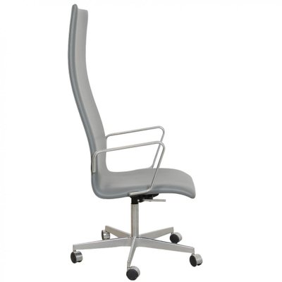 Tall Backed Oxford Office Chair in Grey Leather by Arne Jacobsen for Fritz Hansen-MTD-1736667