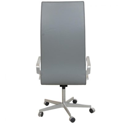 Tall Backed Oxford Office Chair in Grey Leather by Arne Jacobsen for Fritz Hansen-MTD-1736667