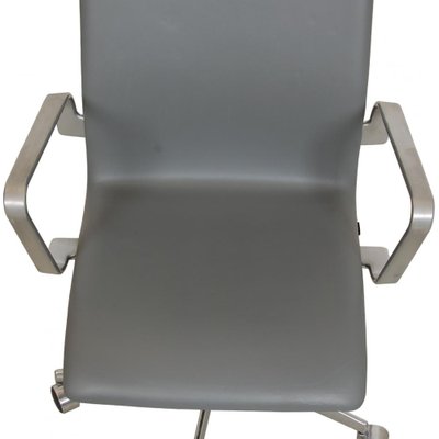 Tall Backed Oxford Office Chair in Grey Leather by Arne Jacobsen for Fritz Hansen-MTD-1736667