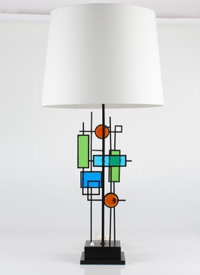 Tall Danish Iron Frame and Glass Mosaic Table Lamp by Svend Aage Holm Sørensen, 1970s-QQ-1384283