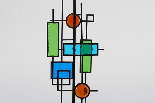 Tall Danish Iron Frame and Glass Mosaic Table Lamp by Svend Aage Holm Sørensen, 1970s-QQ-1384283