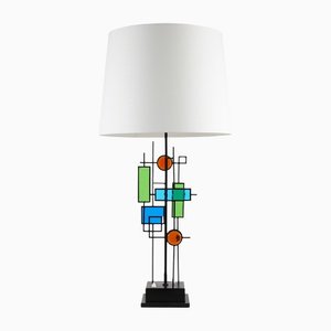 Tall Danish Iron Frame and Glass Mosaic Table Lamp by Svend Aage Holm Sørensen, 1970s-QQ-1384283