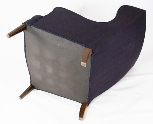 Tall Easy Chair with Dark Striped Fabric, 1940s-UY-852233