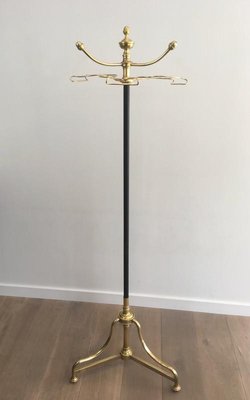 Tall French Black Lacquered & Brass Coat & Hat Rack, 1900s-BA-658669