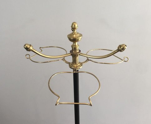 Tall French Black Lacquered & Brass Coat & Hat Rack, 1900s-BA-658669